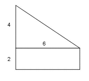 Figuren består av et rektangel med sider 2 og 6, samt en rettvinklet trekant med kateter som har lengde 4 og 6 (den lengste kateten er også en side i rektangelet).